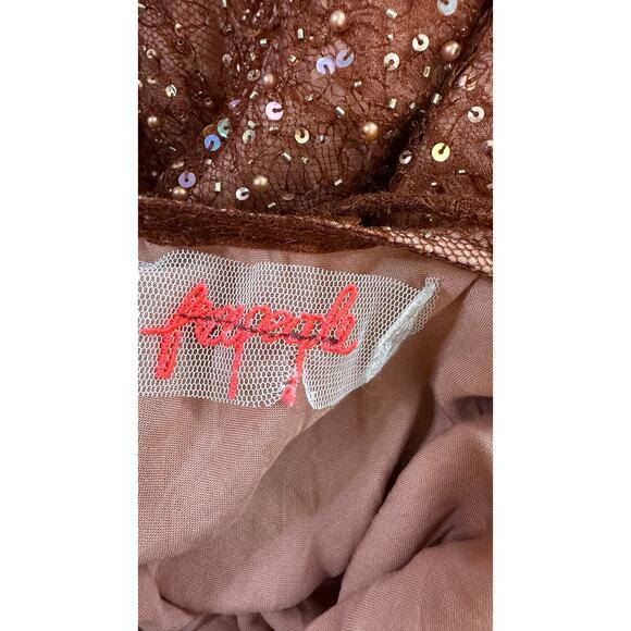Free People Mini Dress Mademoiselle Brown Beaded Sequin Long Sleeve size Small - Picture 8 of 10